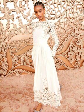 NWOT ULLA JOHNSON Palermo Cotton-silk Midi Dress in Pearl XL $1,490